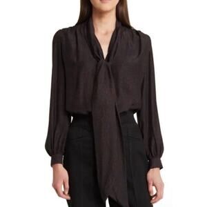 FRAME 100% Silk Animal Print Front Bow Classic Blouse Sz XS